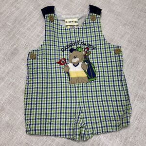 Vtg Baby Boy Togs Seersucker Romper 3–6 Months Embroidered Golf Caddy